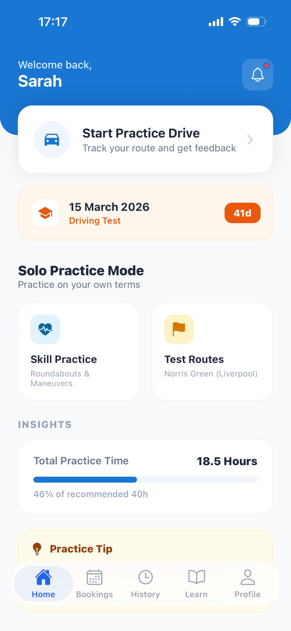 DriveSmart UK learner dashboard
